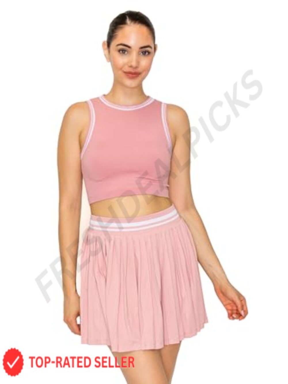 Women's 2 Piece Tennis Outfit Set Crop Tank Top Pleated Skirt